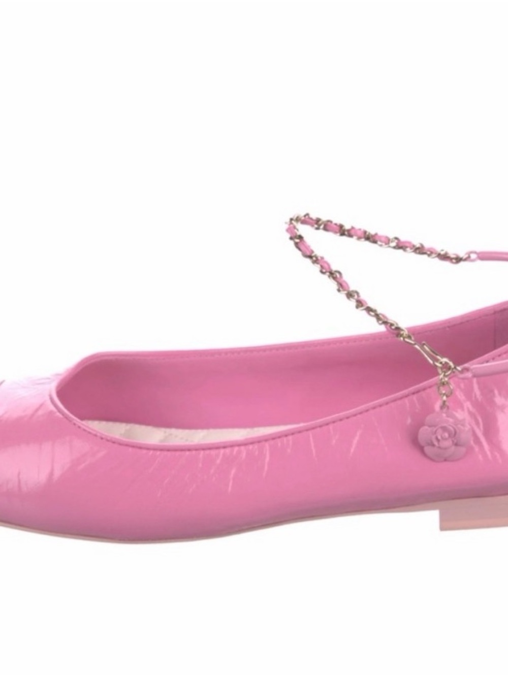 Chanel Pink Patent Leather Ballet Flat with Chain Strap size 39